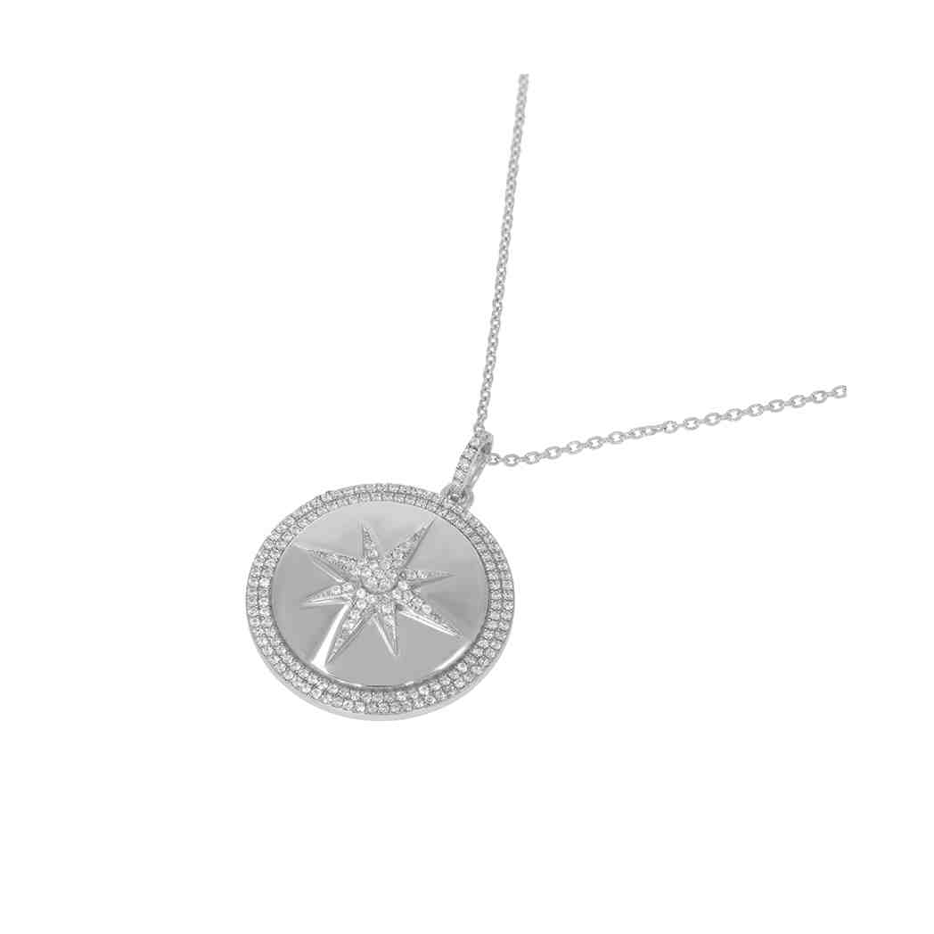  Round MOP with Center Micro Pave Star Pendant PD31310A